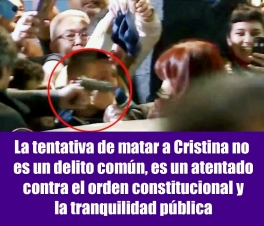 La tentativa de matar a Cristina no es un delito común, es un atentado contra el orden constitucional y la tranquilidad pública