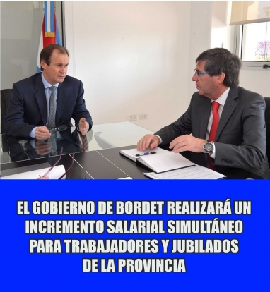 El gobierno de Bordet realizará un incremento salarial simultáneo para trabajadores y jubilados de la provincia