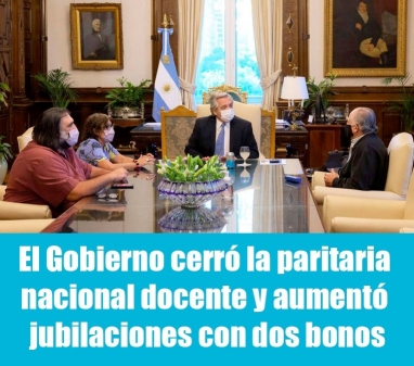 El Gobierno cerró la paritaria nacional docente y aumentó jubilaciones con dos bonos