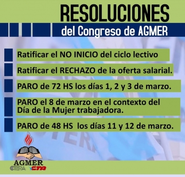 AGMER hace huelga por tres días a partir del lunes