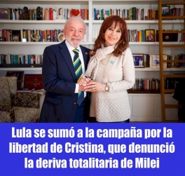 Lula se sumó a la campaña por la libertad de Cristina, que denunció la deriva totalitaria de Milei Lula se sumó a la campaña por la libertad de Cristina, que denunció la deriva totalitaria de Milei