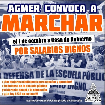 AGMER convoca a marchar el 1 de octubre a Casa de Gobierno por salarios dignos