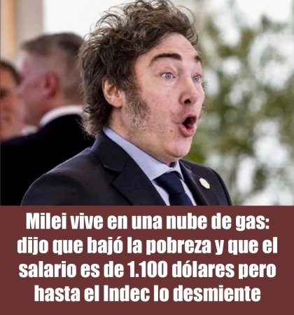 Milei vive en una nube de gas: dijo que bajó la pobreza y que el salario es de 1.100 dólares pero hasta el Indec lo desmiente