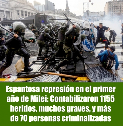 Espantosa represión en el primer año de Milei: Contabilizaron 1155 heridos, muchos graves, y más de 70 personas criminalizadas