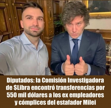 Diputados: la Comisión Investigadora de $Libra encontró transferencias por 550 mil dólares a los ex empleadores y cómplices del estafador Milei