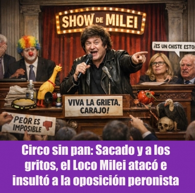 Circo sin pan: Sacado y a los gritos, el Loco Milei atacó e insultó a la oposición peronista